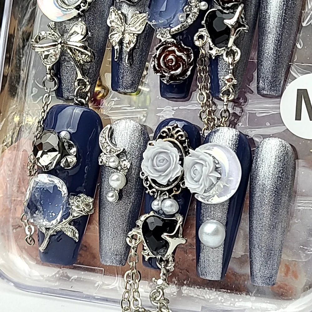 Denim+Silver Press-on Nail Set - Picture 7 of 8